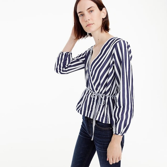 J. Crew Tops - 🦖J.Crew || Striped Faux Wrap Top